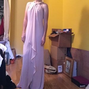 Pink Chiffon Maxi Dress w/ Pearl Neckline